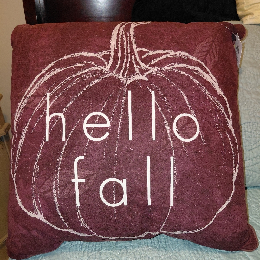 Pumpkin Hello Fall Pillow Burgundy NWT